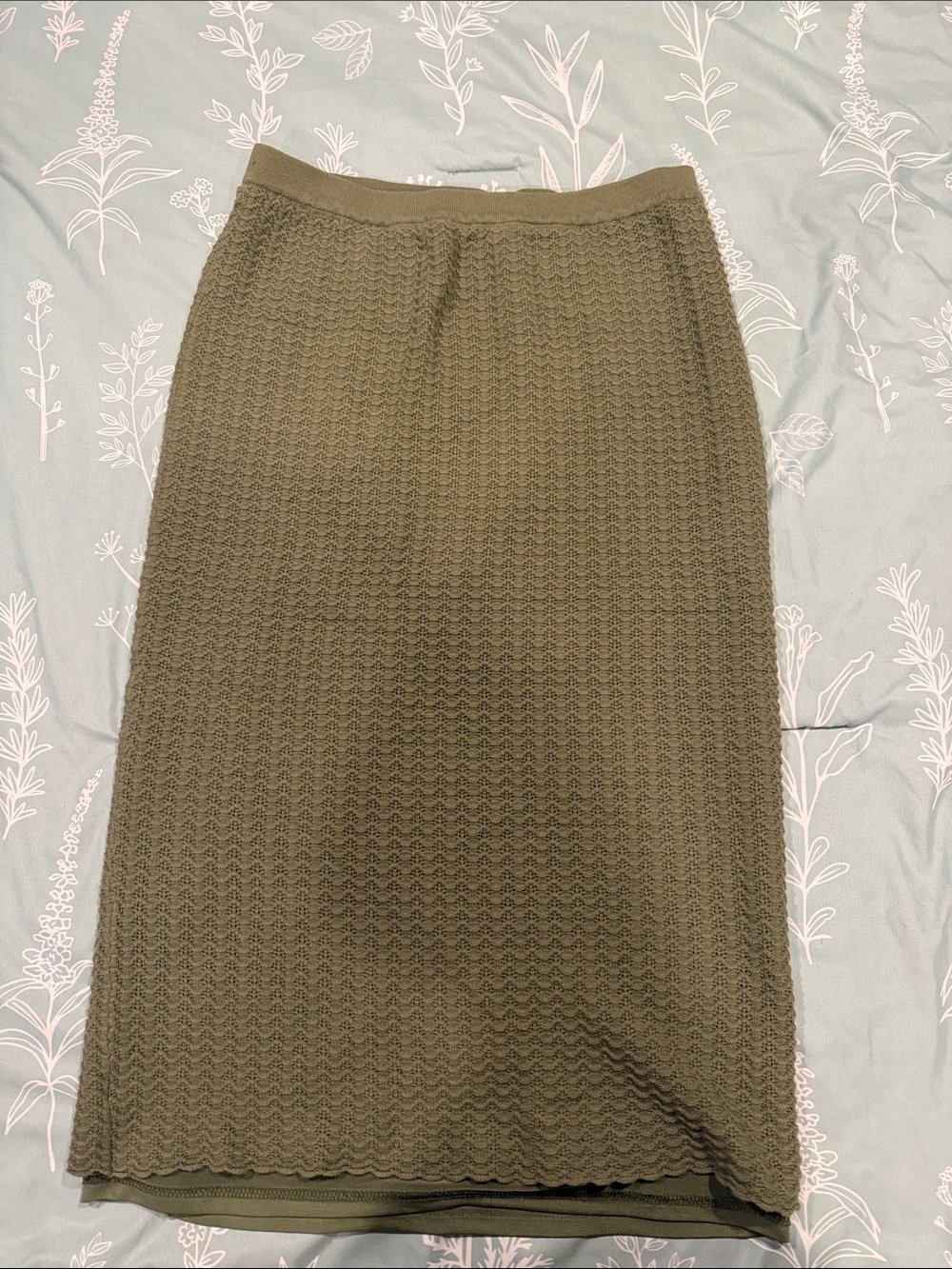 Olive Textured Knit Midi Skirt - Women
